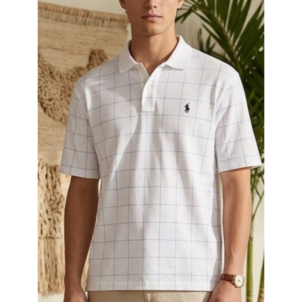 Polo Ralph Lauren White & Gray Subtle Plaid Polo Shirt - 100% Cotton - Size XXL